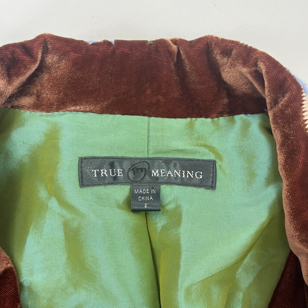 TM True Meaning NWT Blazer Anthropologie Embroidered Velvet‎ Jacket Brown Sz 2 - Picture 15 of 16